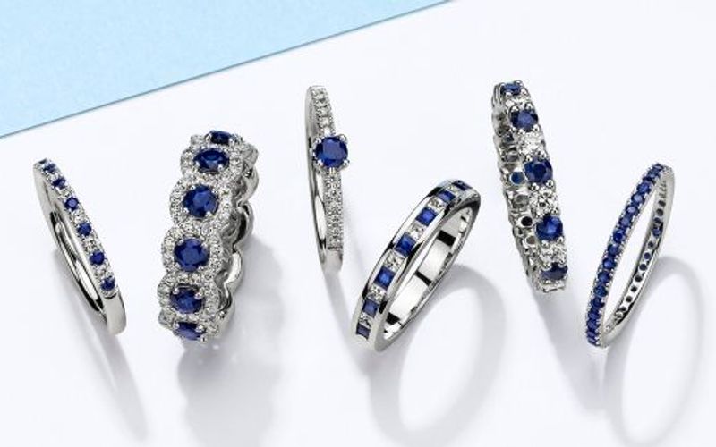 Six styles of diamond and sapphire rings